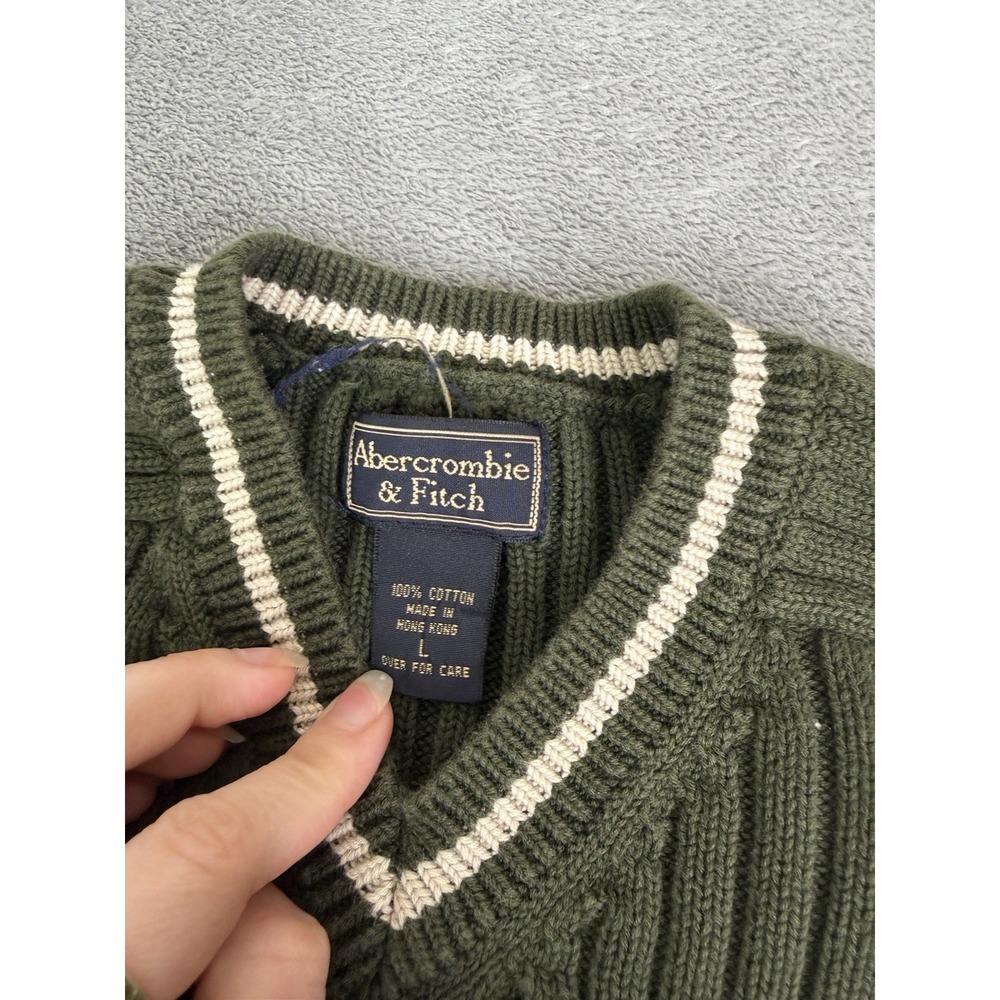 Vintage Y2K Abercrombie & Fitch V-Neck Sweater Women's Size Large Green Cropped - Picture 4 of 8